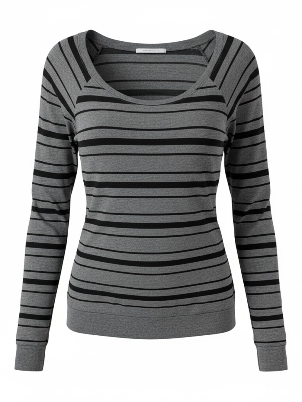 Kirra Black and Gray Striped Long-Sleeve Scoop Neck Top